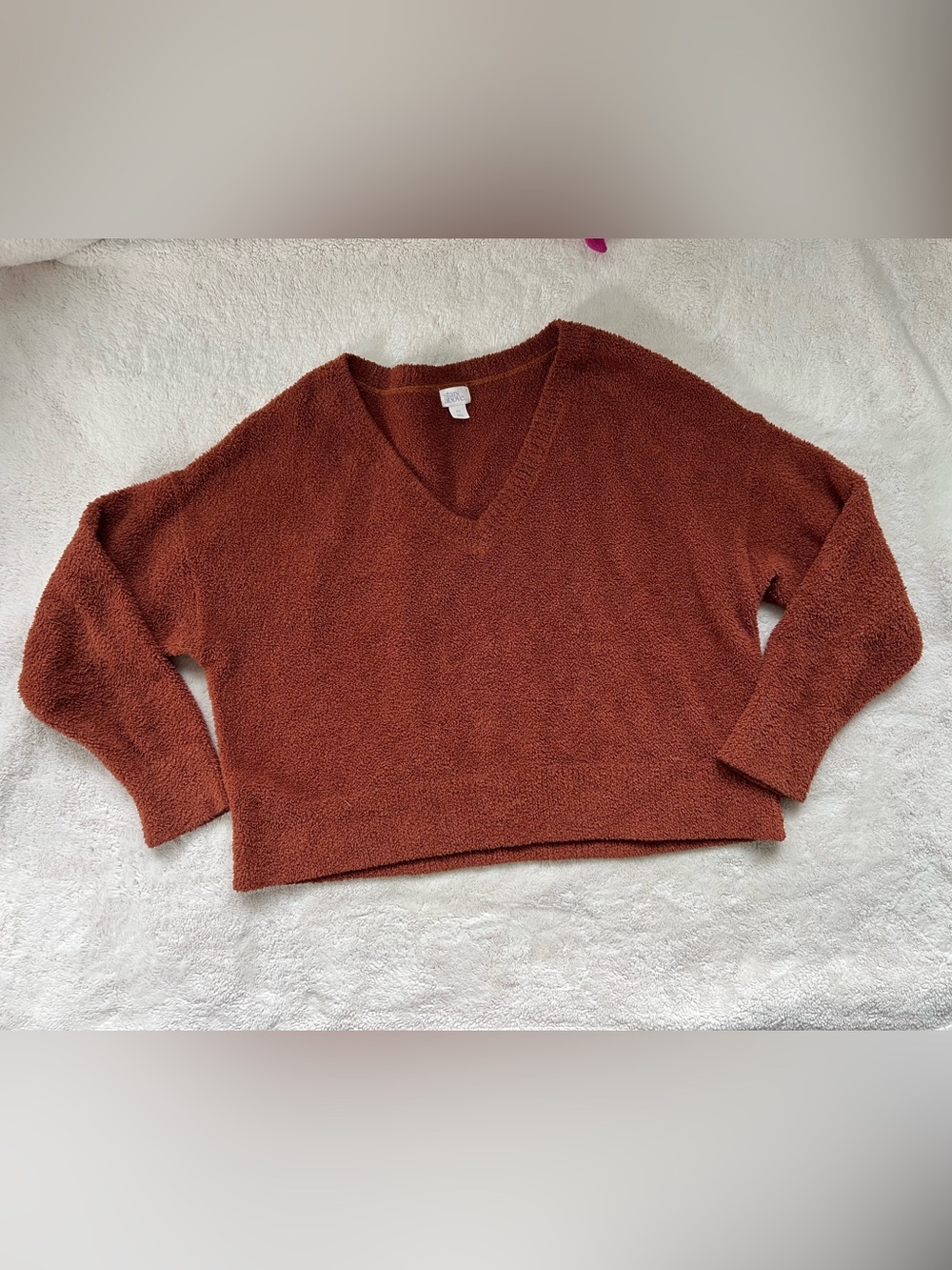 stars above Rust Textured V-Neck Sweater